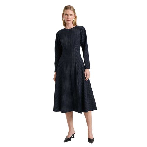 Veronika Maine Navy Pinstripe Panelled Midi Dress